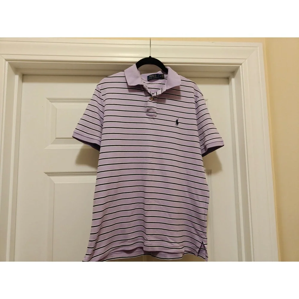 Polo Ralph Lauren Mens Medium Purple Striped Short Sleeve Polo Shirt RN41381